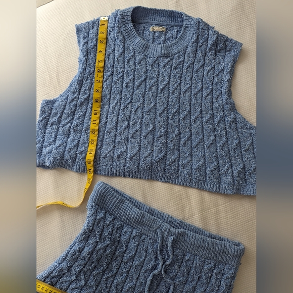 FREE PEOPLE women's cable knit sweater set blue size L. - Picture 4 of 12